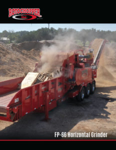 A view of the infeed hopper of one of Rotochopper's large, red F-66 horizontal grinders.