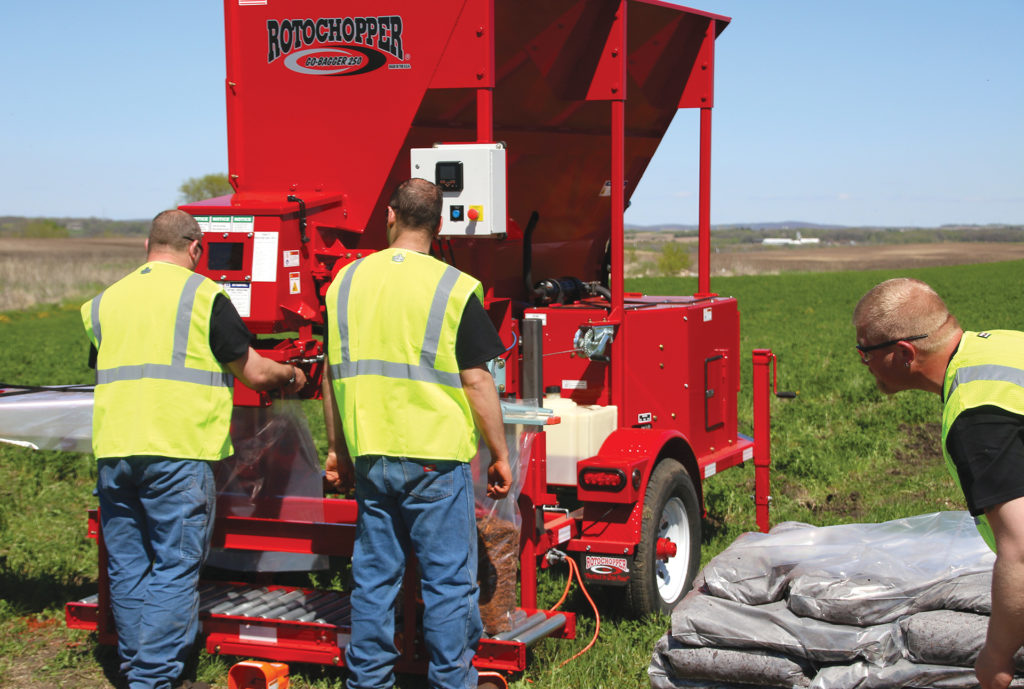 gb250 mobile bagger filling gold mulch