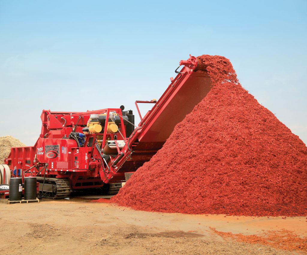 track mounted b66 horizontal grinder colored mulch