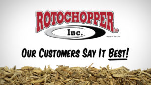 A photo of the Rotochopper logo and mulch, as well as text reading "our customers say it best!"