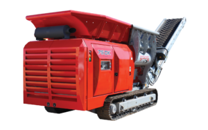 Side view of Rotochopper's 75DK mobile shredder machine is shown against a plain white background.