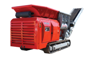 Side view of Rotochopper's 75DK mobile shredder machine is shown against a plain white background.