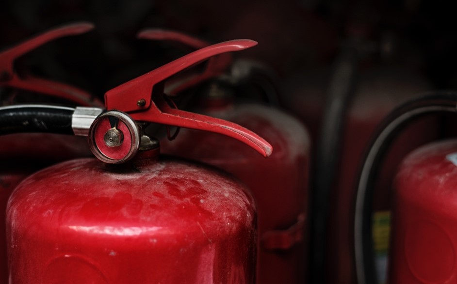 closeup of red fire extinguisher