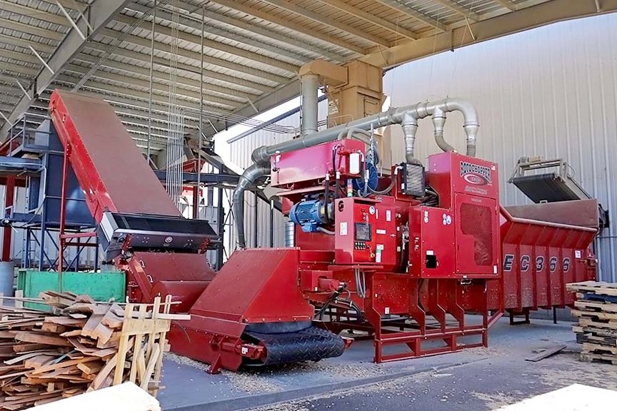 A Rotochopper complete wood waste processing system