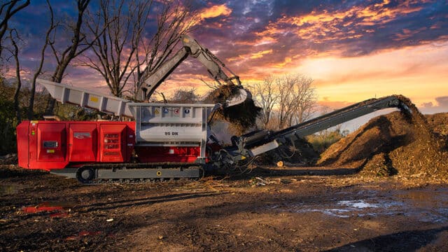 Rotochopper shredder in front of a sunset