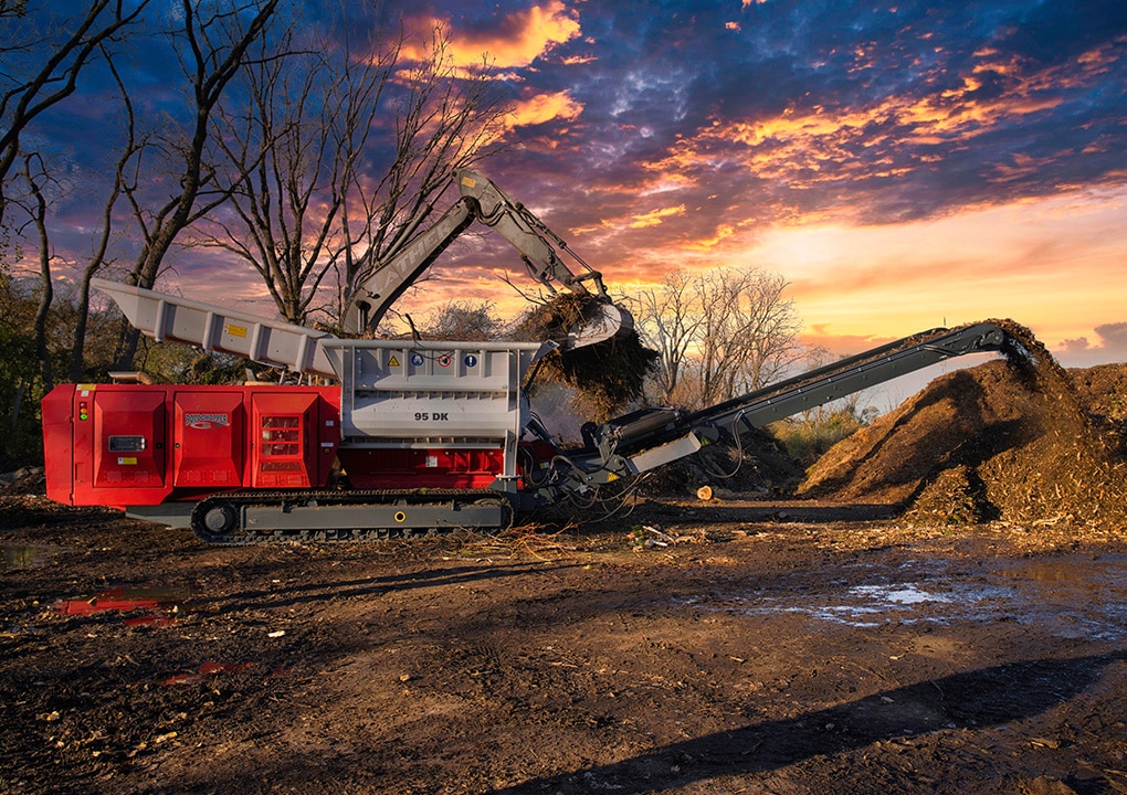 Rotochopper shredder in front of a sunset