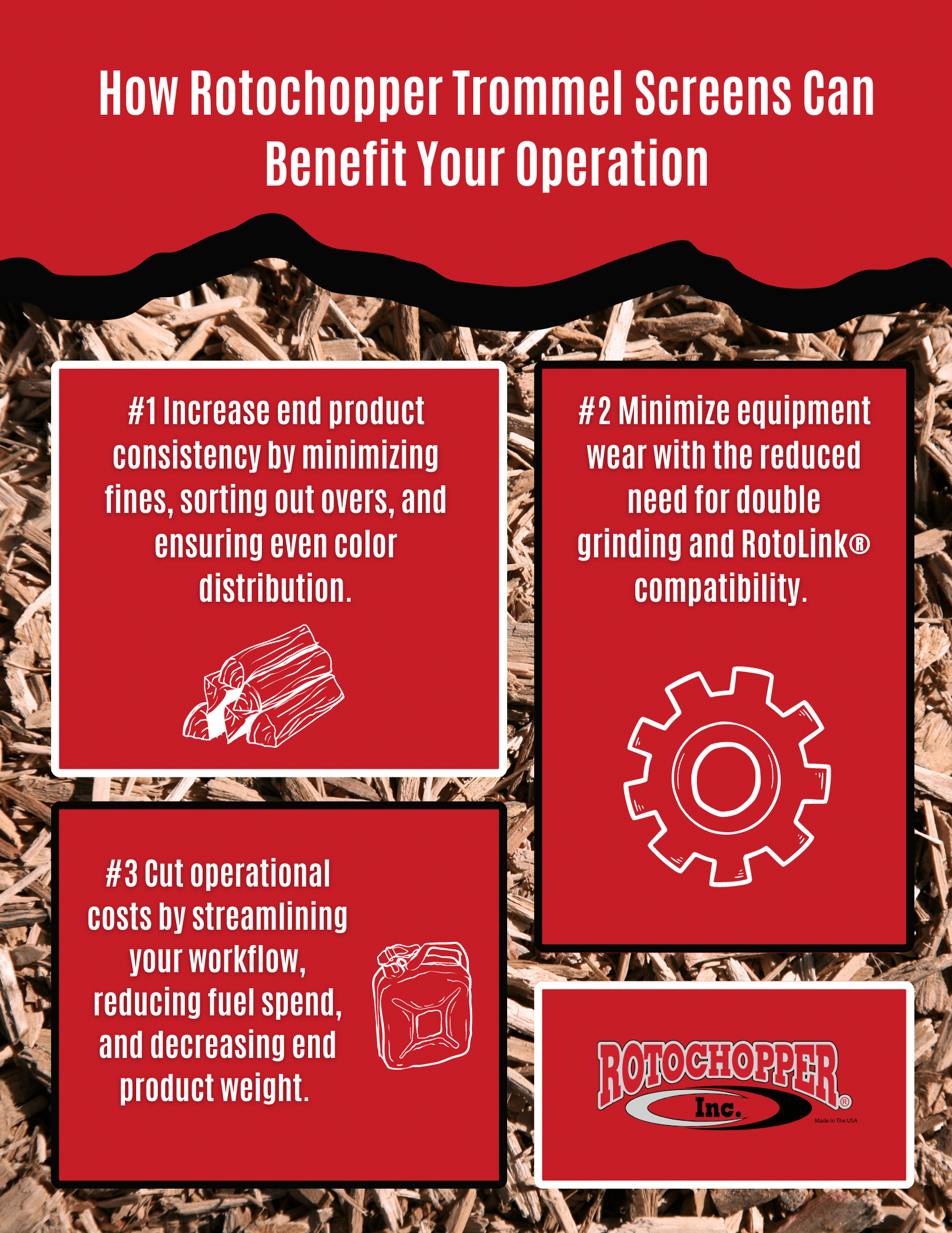 infographic depicting the benefits of a rotochopper trommel screen