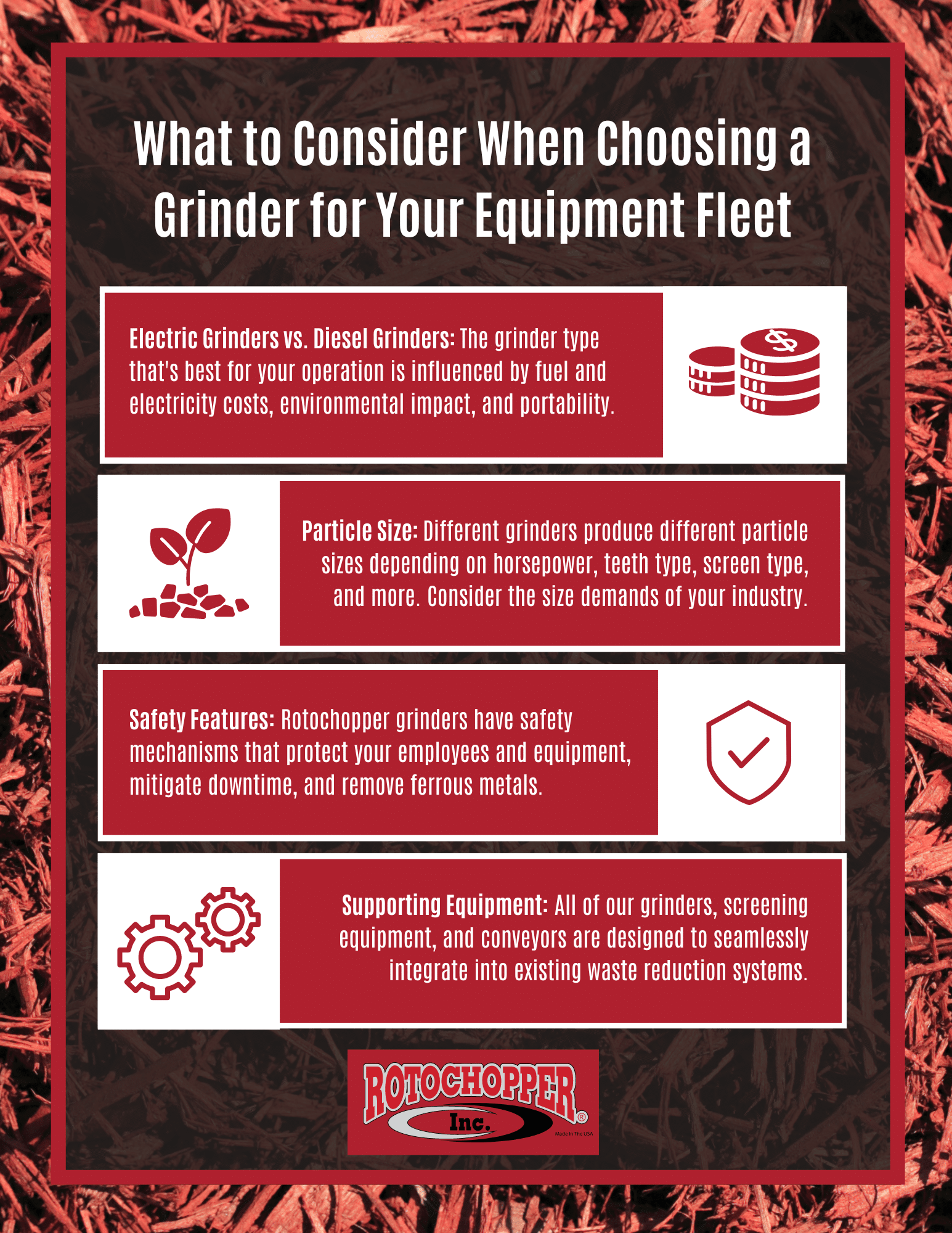 infographic describing the essential considerations for buying a new grinder